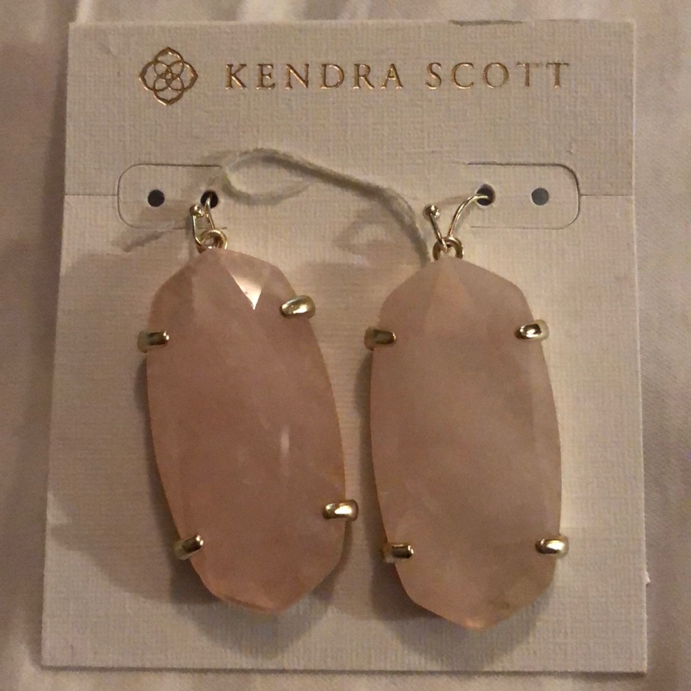 Kendra Scott Esme gold drop earrings rose quartz